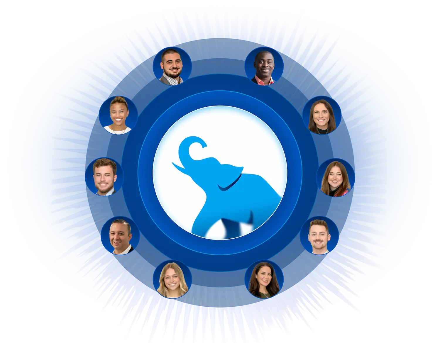 MemoryBlue Circle Graphic With Peoples Headshots