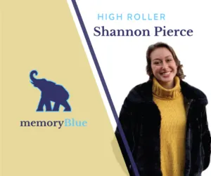 Tech sales high roller - Shannon Pierce with memoryBlue logo